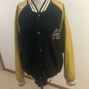 Vintage Faux Leather Letterman Style Army Jacket